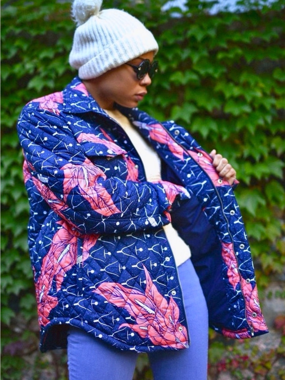 DIOP "The Flower Boy" Quilted Jacket Blue Coral NWOT L